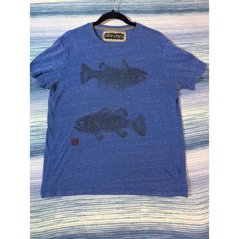 Upcycled Fish Block Print Short Sleeve Top Blue Sun Collection Original